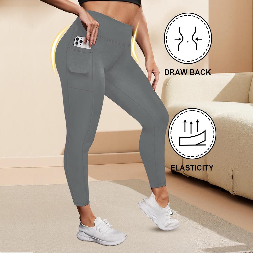 Pocket-style High-waisted Plus-size Yoga Leggings for Women Fitness High-elasticity Butt-lifting Sports-style Form-fitting Leggings