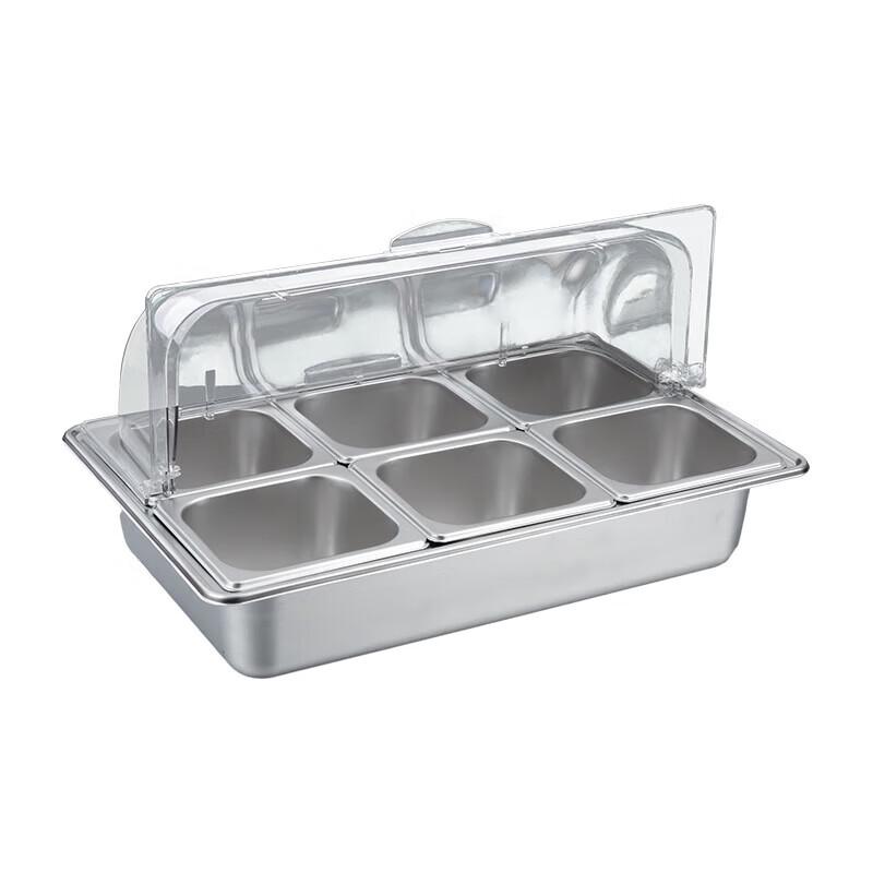 Stainless Steel 6-Compartment Food Display Tray with Lid