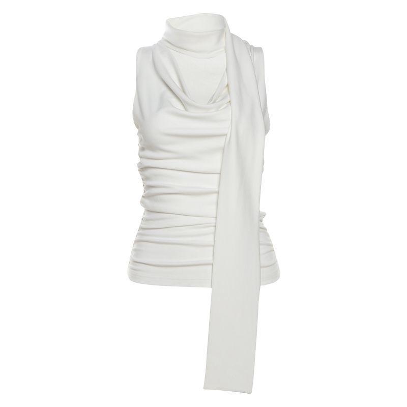 

2025 Spring/Summer Advanced Cowl Neck Scarf Ribbon Spaghetti Strap Tank Top for Women L recommended 100-110 jin білий