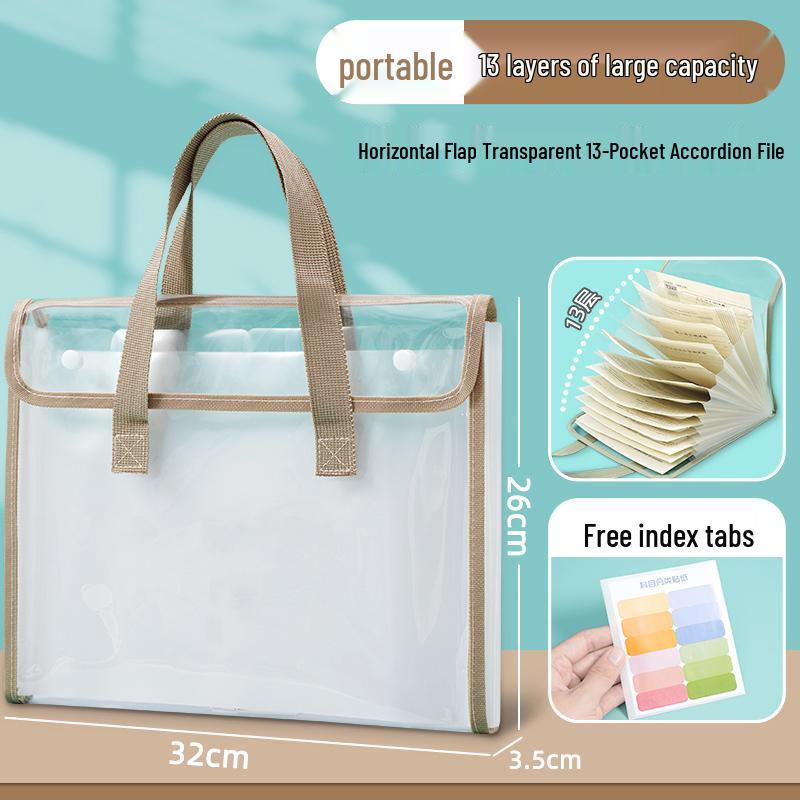 A4 Transparent 13-Layer Accordion Folder with Large Capacity and Subject Dividers