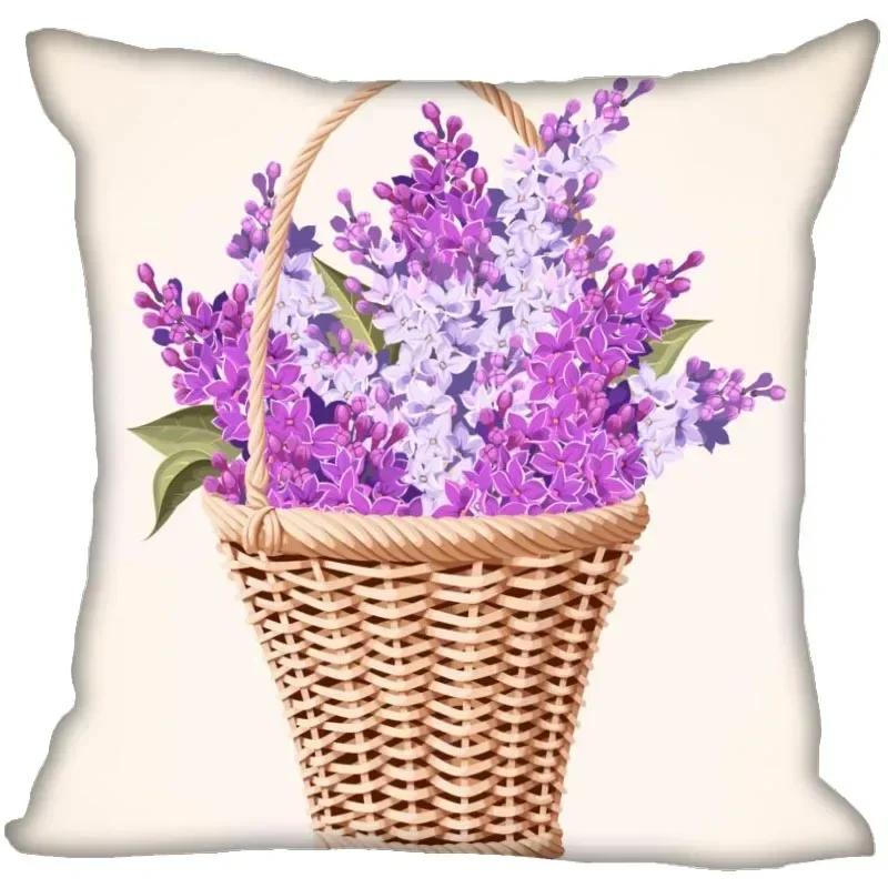 Lilac Flower Polyester Cushion Cover Children's Room Decoration Pillow Case Living Room Home Decoration