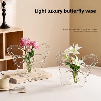 Acrylic Flower Vase Minimalist Transparent Butterfly Frame Vase Aesthetic Acrylic Butterfly Vase Flower Arrangement Accessories