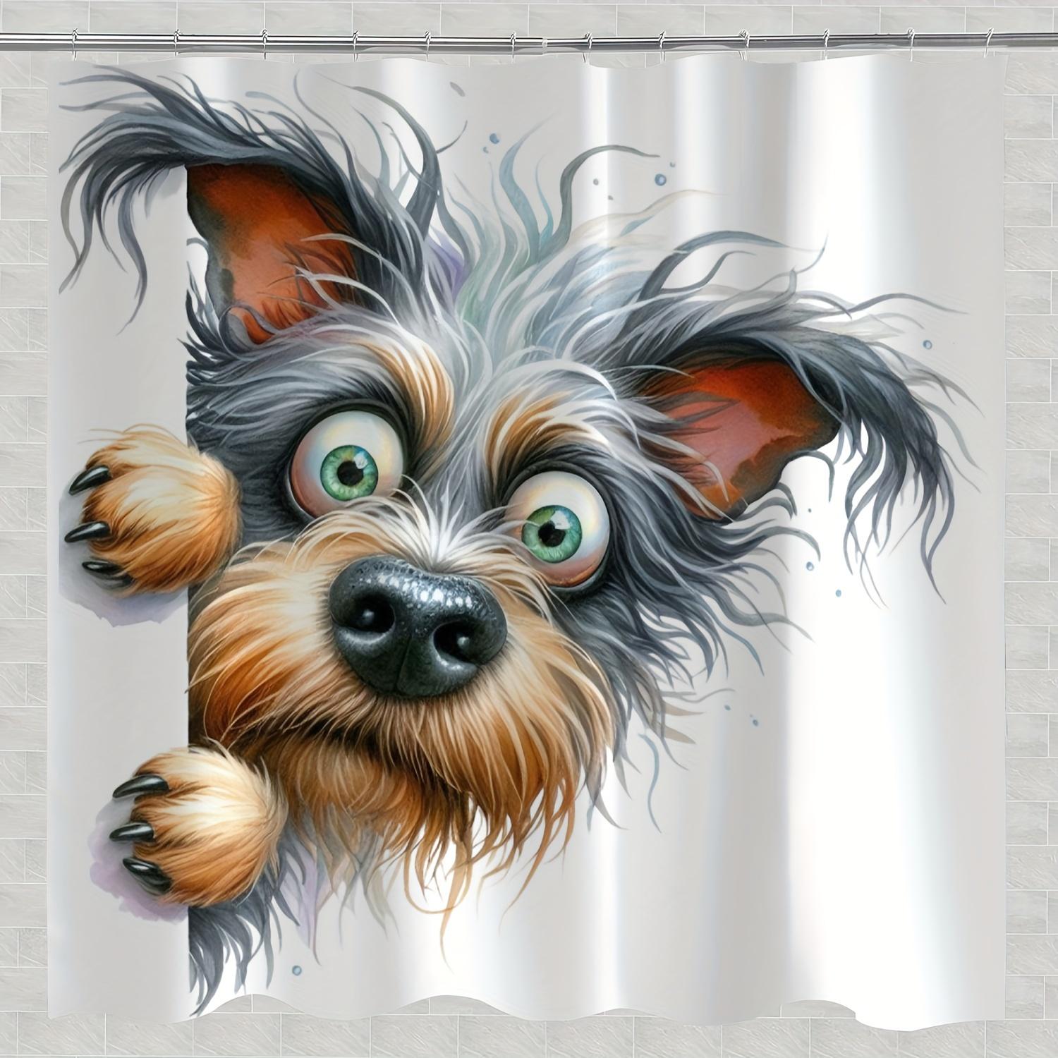 

1Pc Modern Cartoon Humorous Dog Design Polyester Shower Curtain With Hooks, Vibrant Digital Print, Machine Washable W60H190(CM)-1 Pcs