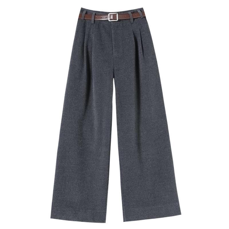 Real Shot 2026 Autumn/Winter Women's Plus Velvet High-Waisted Cropped Woolen Trousers - Straight, Narrow, or Wide Leg Styles