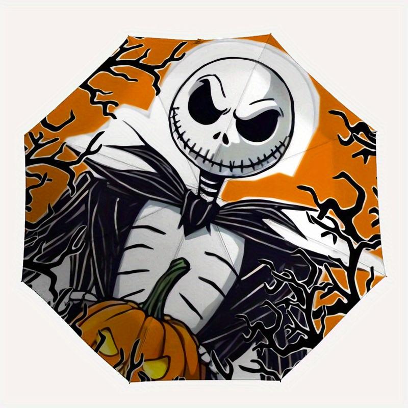 Jack Skellington,Halloween Themed Automatic Opening and Closing Folding Umbrella, Reinforced 8 Ribs, Compact Travel Design, Fashionable Fold