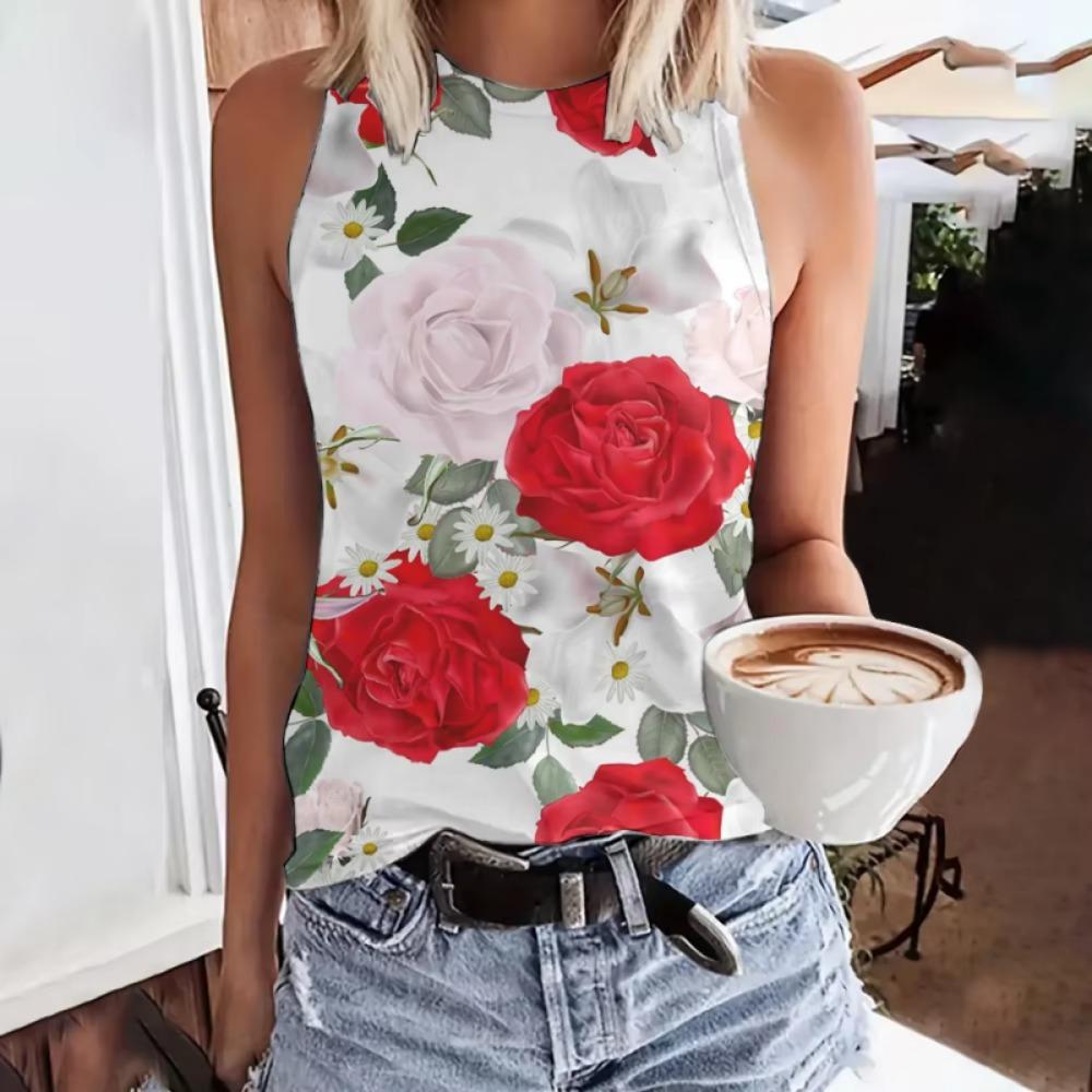 New in T-shirt Black Cat Design Printed Vest Graphic Print Tank Top Women’s Sleeveless Crew Neck Casual Top for Summer Spring
