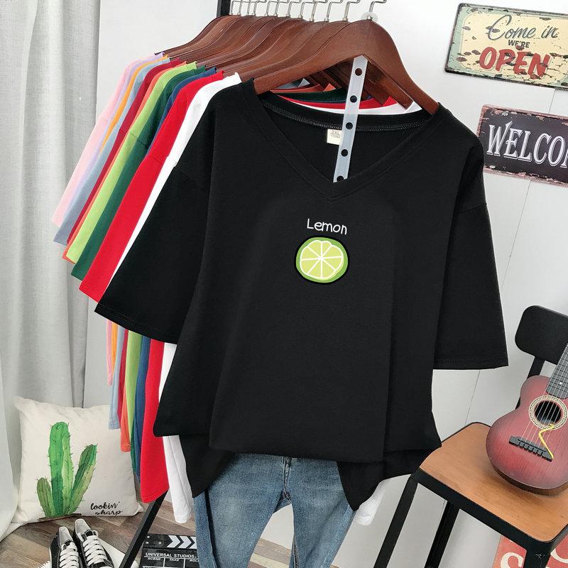 Kurzärmeliges T-Shirt, Locker sitzend, Schlankmachendes bedrucktes V-Ausschnitt-Top für Damen