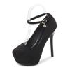Summer Pumps Women Suede Round Toe Stiletto High Heels Rhinestone Buckle Sandals Party Nightclub Single Shoes