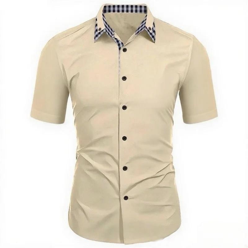 Men Short Sleeve Plaid Collar Casual Button Down Shirt