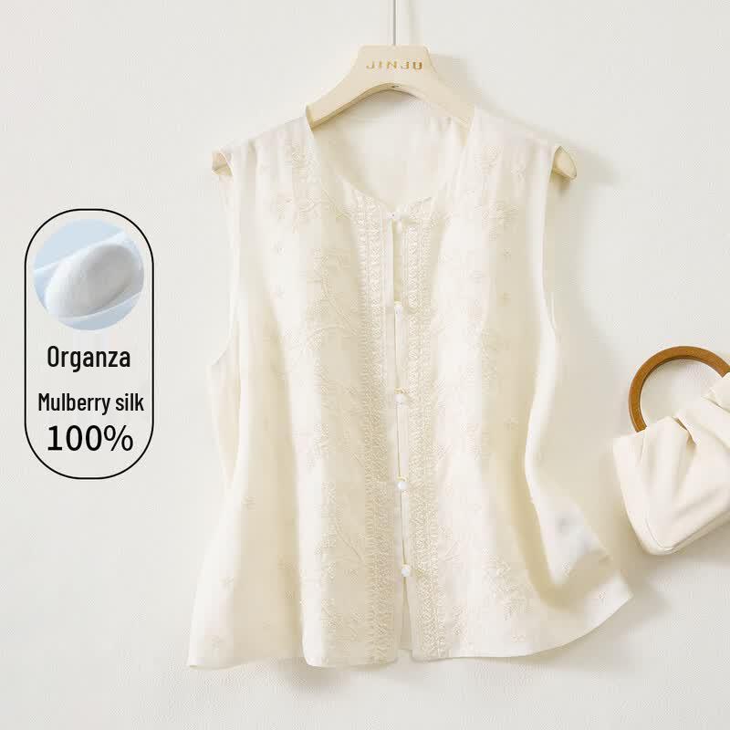 Women s Embroidered Mulberry Silk Organza Vest XL