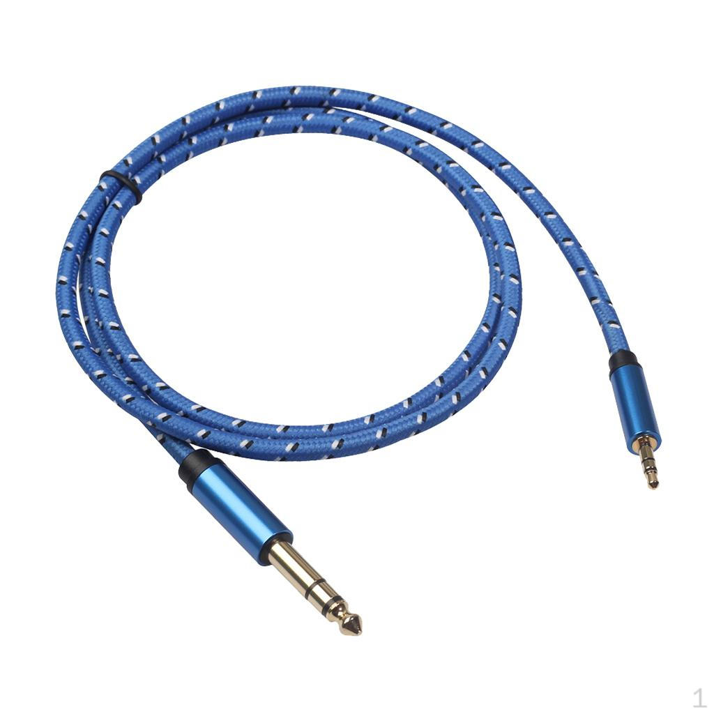 1/8 To 1/4 Stereo Cable, Heavy Duty 3.5mm Mini 6.35mm TRS Audio Path Cord - Blue