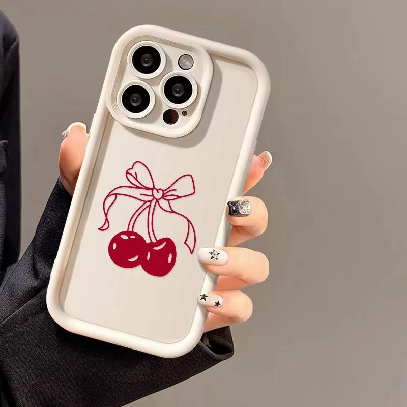 Red Cherry Pattern Soft TPU Phone Case for iPhone 17 Air 16 15 14 Pro Max Plus 13 12 Mini 8 7 X Xs Back Cover