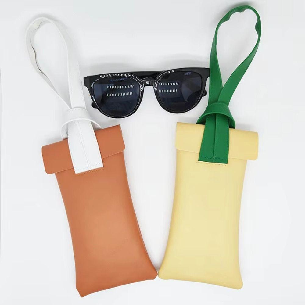 Tragbare PU-Leder Brillenaufbewahrungstasche Mit Armband Schutzbrillen Tasche Color-Block Kratzfester Brillenetui