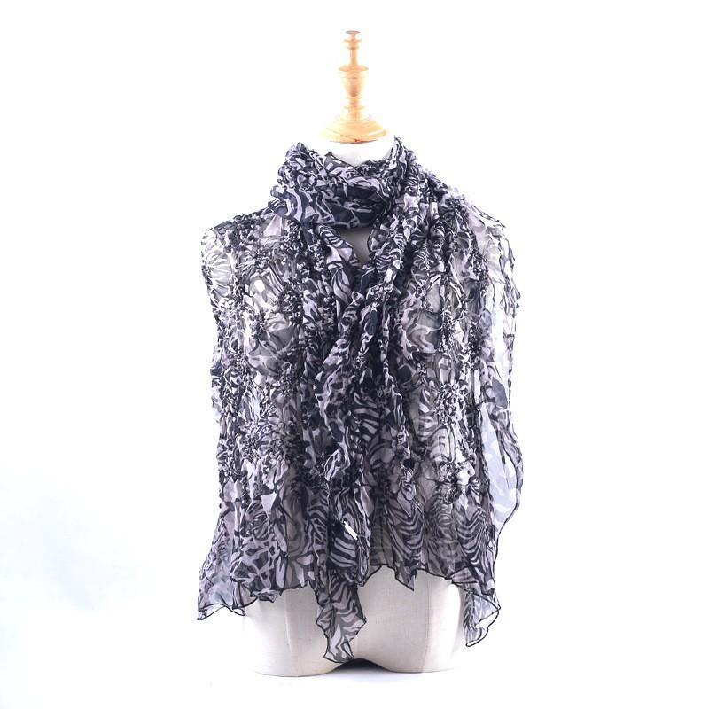 Lightweight Chiffon Scarf With Floral Print Elastic Edge Wrap Shawl Women Sun Protection Accessory Fashionable Office Wear