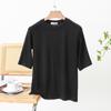 Women's Summer Patchwork Loose T-Shirt with Round Neck and Five-Sleeve Design