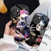 Skeleton Skull Flower For IPhone 16 Pro Max 11 12 Mini 13 14 P Lus 15 Plus 7 8 Se 2020 X Xs Elliptical Tempered Glass Phone Case