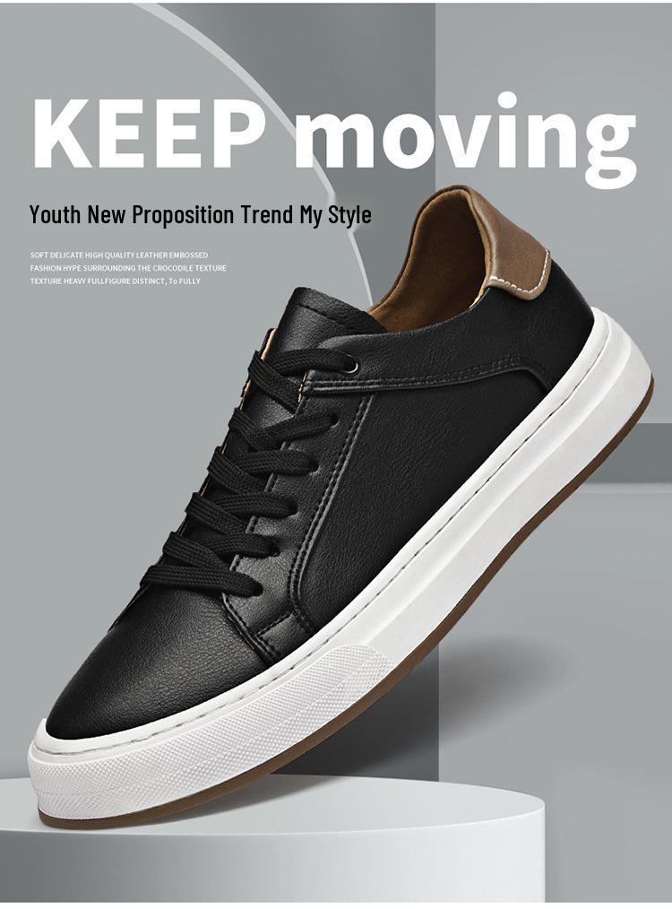 Men's British Style Casual Leather White Sneakers - Spring Breathable Trendy Versatile Board Shoes