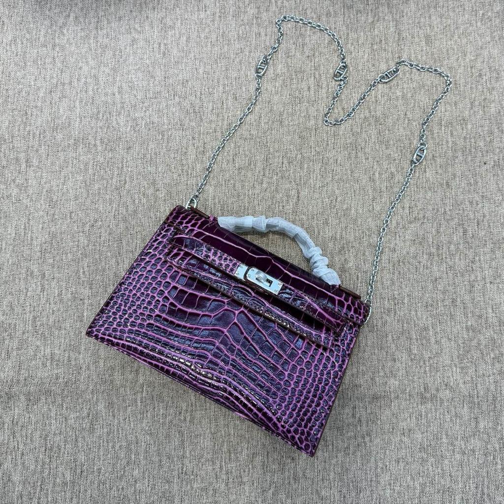 Yeni Moda Çok Yönlü Domuz Burunlu Zincirli Çanta Omuz Çapraz Çanta Kadın Deri Timsah Desenli Dana Derisi Nesil Çanta