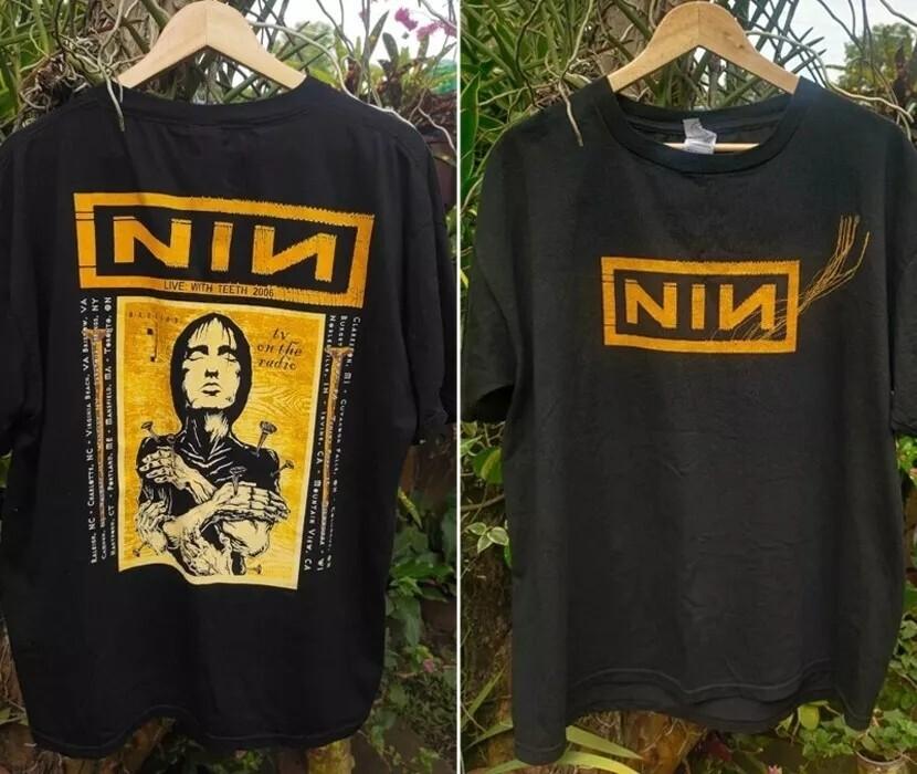 

Nine Inch Nails NIN LiveWith Teeth 2006 2 Sided Basic Black Unisex T shirt Unisex T-Shirt XXXL