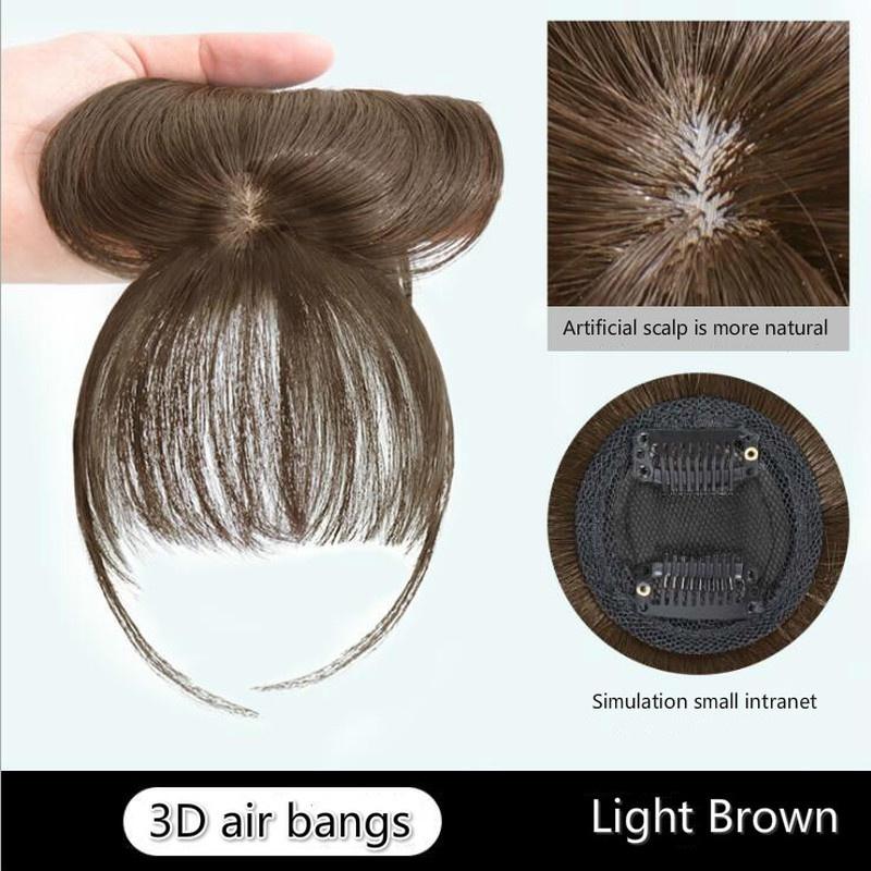 3D Französischer Pony Perücke Weiblich Unsichtbare Gesichtsreparatur Falscher Pony Natürlich und Nahtlos Kopfperücke Rundes Gesicht