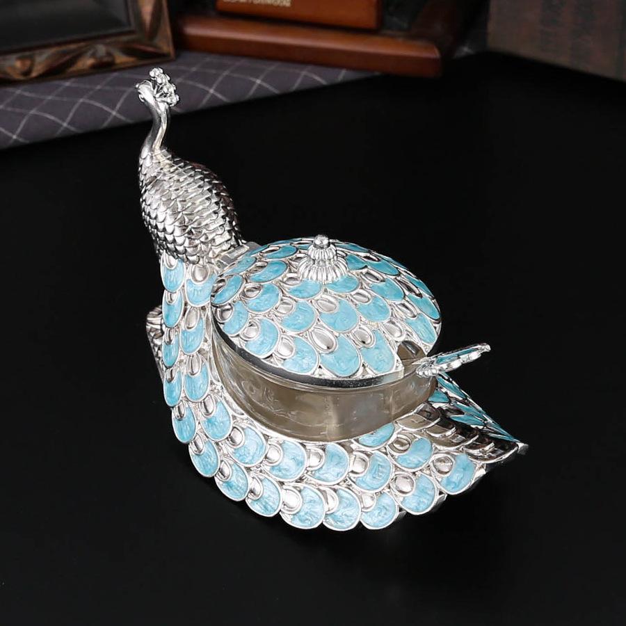 New Peacock Seasoning Jar Multi-color Selection Alloy Seasoning Box Kitchen Salt Tank Oil Bottle Moisture-proof with Lid Household Ornament