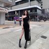 Spice girl pure desire wind slant shoulder hip vest skirt women's summer design sense niche elastic sexy thin dress tide