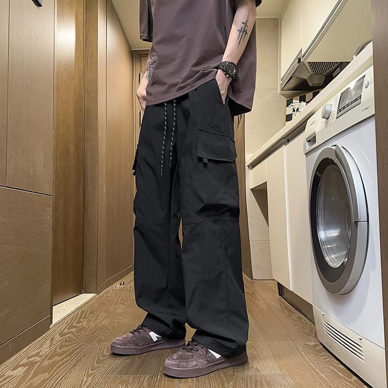 Spring New Casual Pants Loose Straight Wide Leg Big Pocket High Street Overalls Sports Outdoor Pants Men