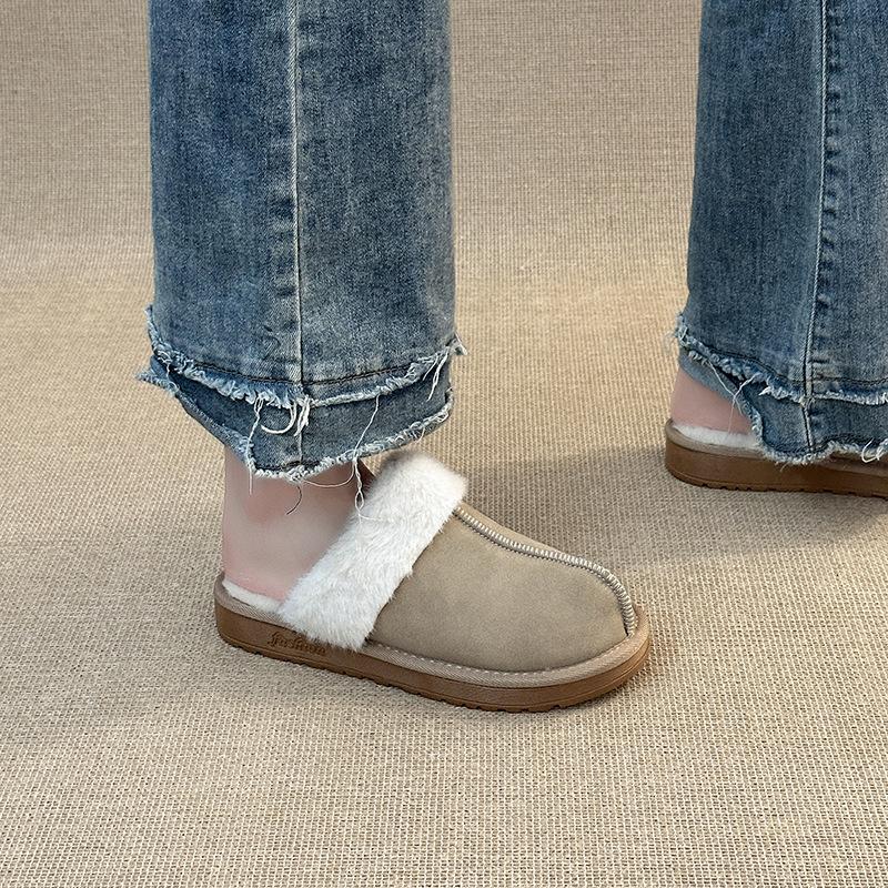 Retro comfortable simple plush day plush slippers autumn and winter fashion versatile outer wear home girls bag head slippers