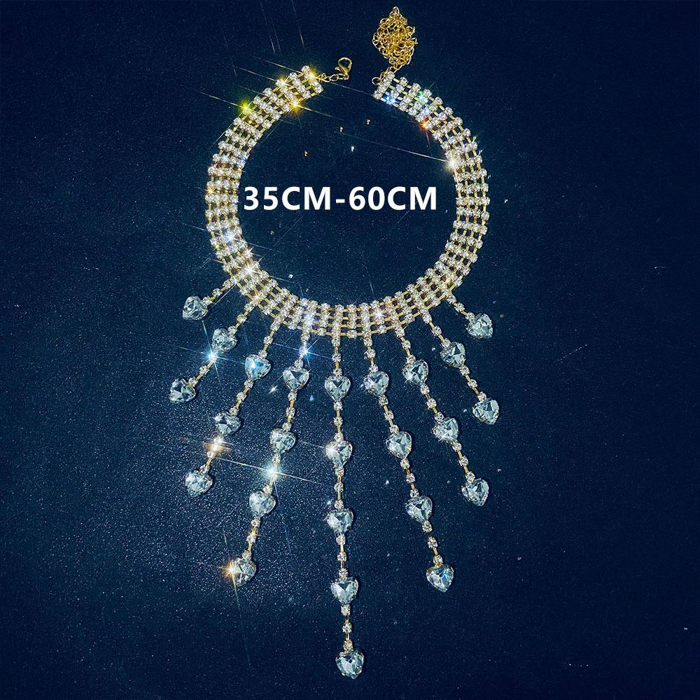 Fashion Accessories, Exaggerated Full Diamond Long Fringed Neck Chain, Trendy Versatile Multi-Layer Love Necklace