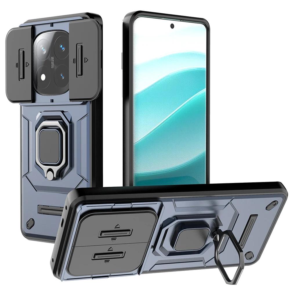 Custodia con Scorrevole per Fotocamera per Redmi Note 14 Pro / 14 Pro Plus 5G Custodia Globale con Supporto ad Anello Armatura Copertura Antiurto Capa