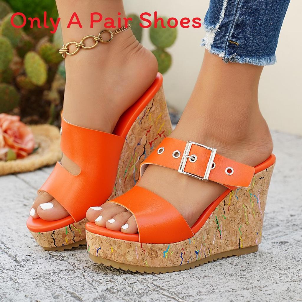 Summer Womens Open Toe Thick Sole Platform Slip On Sandals With Rubber Outsole For Casual Wear