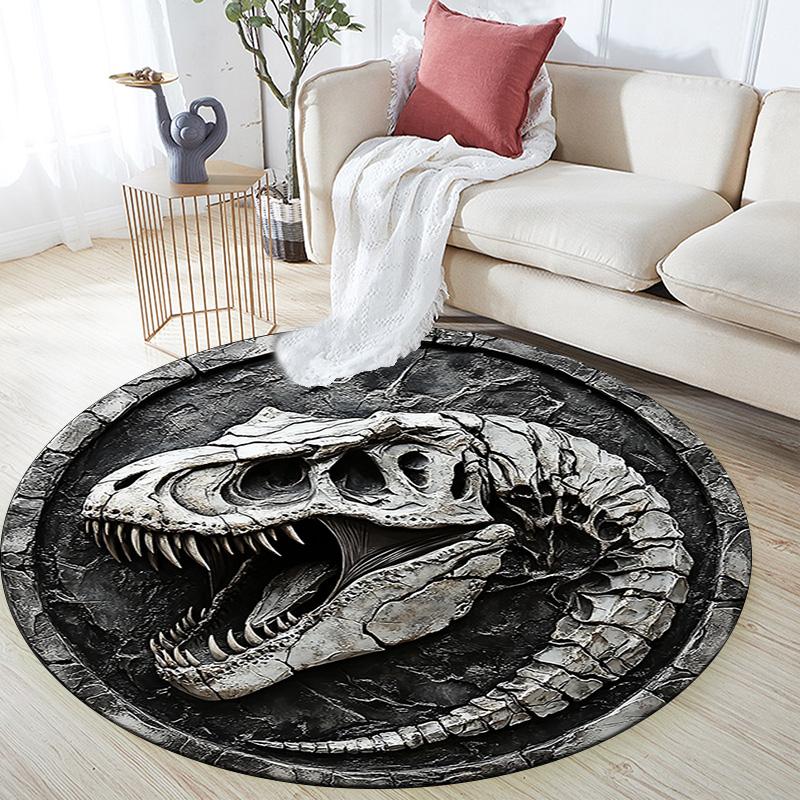 Dinosaur Skull Round Area Rug,Carpet Rug for Living Room Bedroom Sofa Playroom Decor,Non-slip Floor Mat