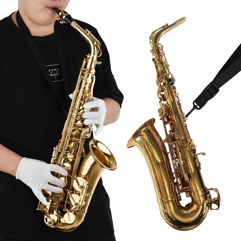 Golden Eb Alto Saxophone Sax Brass Body White Shell Keys Woodwind Instrument with Carry Case Gloves