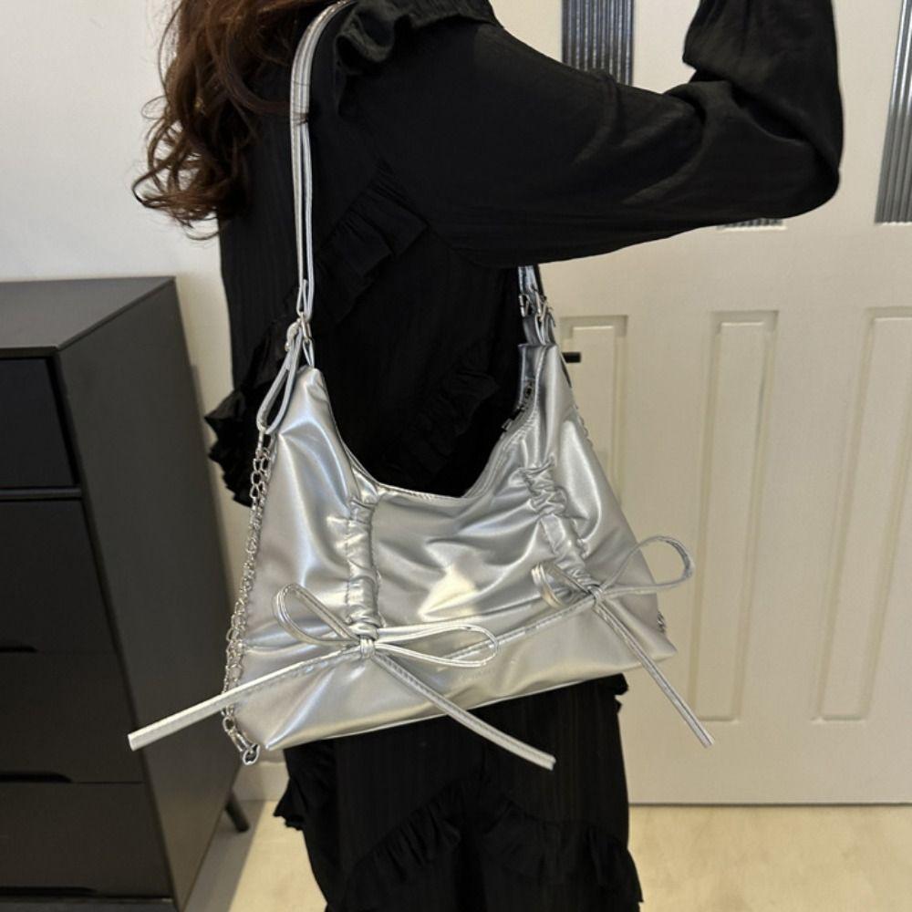 Reißverschluss Bowknot Schultertasche PU Leder Mädchen Umhängetasche Tragbare Bow Tote Bag Shopping