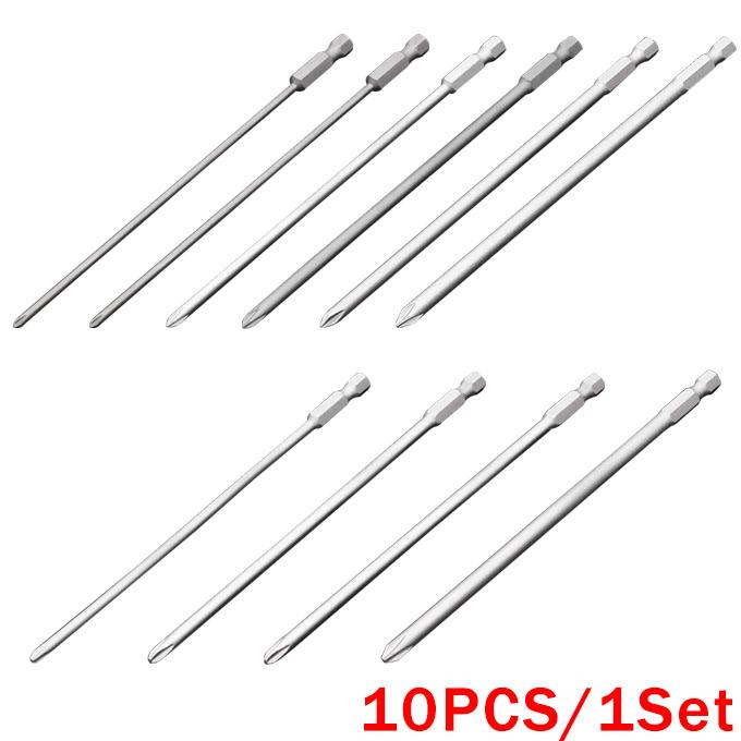 10Pcs Cross Screwdriver Bit 1/4'' Hex Shank Phillips Head Wind Drill 150mm Wrench Magnetic Socket Tool PH1 PH2 4.0 4.5 5.0 6.0