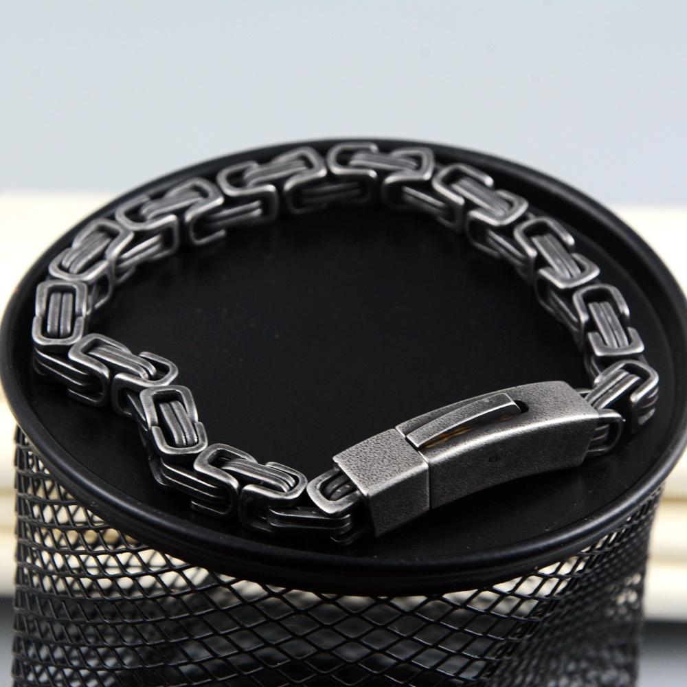 Hiphop Chunky Byzantine Bracelets,Retro 8mm Stainless Steel Braided Link Wristband,Punk Vintage Jewelry Gift for Men Boys