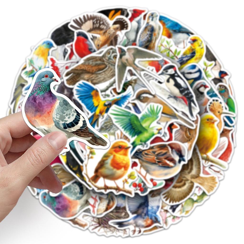 50pcs Cute Bird and Animal Stickers - Waterproof for Storage Boxes, Stationery, Phone Cases, and Cups