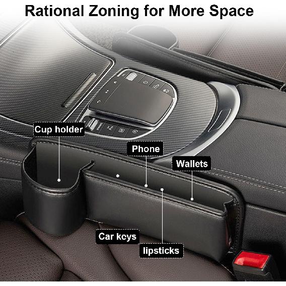 Car Seat Gap Filler Organizer With Cup Holder, 2 Pack Adjustable Leather Car Side Seat Storage Box, Multifunction Interior Storage Organizer For