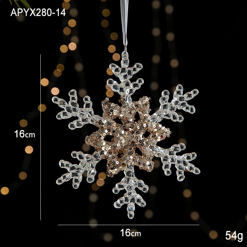 New Christmas Decoration Glitter Acrylic Ornament Transparent Snowflake Pendant for Xmas Tree Scene Decor Happy New Yeart