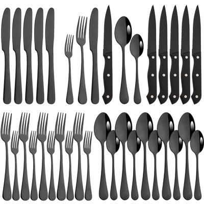 36Pcs Black Tableware Set With Steak Knife Modern Dinnerware Set Stainless Steel Silverware Kitchen Dinner Dessert Cutlery Set