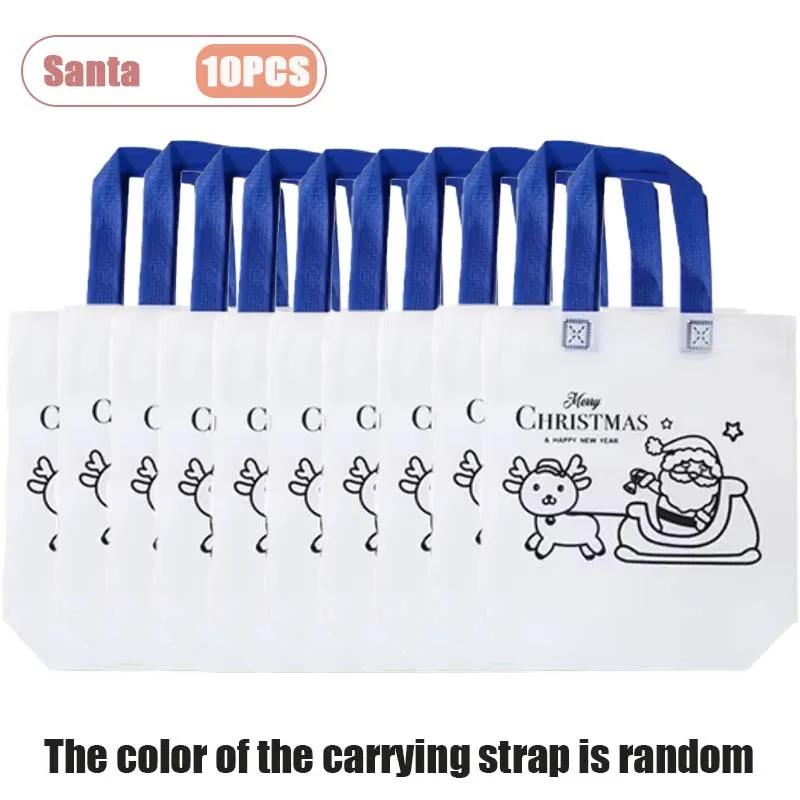 10-40PCS Kids Christmas Diy Painting Tote Bag Cartoon Coloring Reusable Craft Gift Bag Holiday Party Supplies Home Decoration
