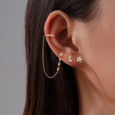 Gold-Plated Brass Zircon Star Fashion Chain High-End Women's Earring Set