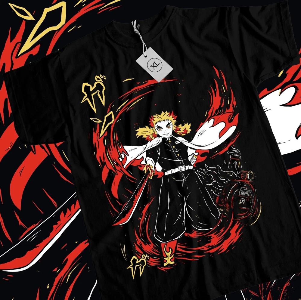 Anime Demon Slayer Rengoku Flame Breathing Black TShirt Gift For Friends S