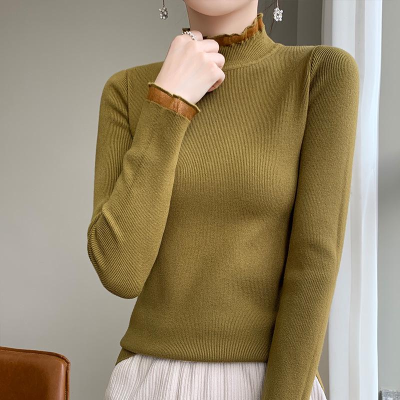 Women's Stylish Half-High Neck Knit Sweater - Lace Base Layer for Autumn & Winter