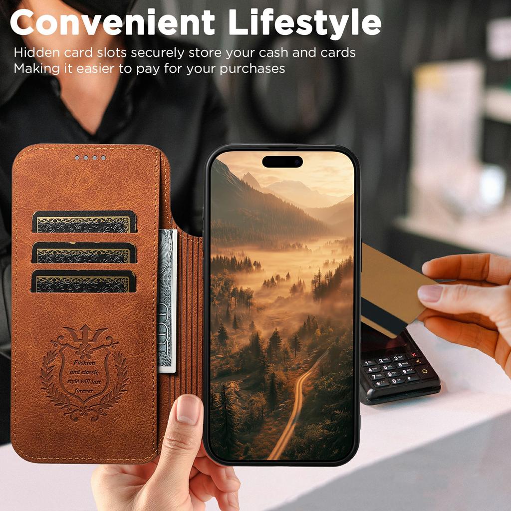 SUTENI J06 Für iPhone 17 Pro Max Hülle Leder mit Litschi-Textur Brieftasche Handyhülle Kompatibel mit MagSafe