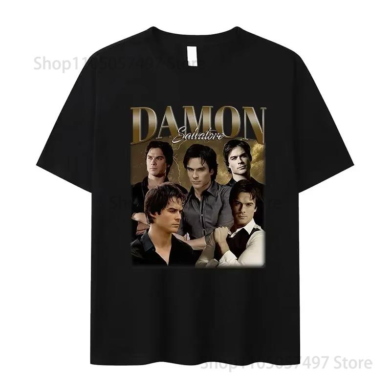 Damon Salvatore Ian Somerhalder Tv Show Tshirt For Women Summer Tops Tshirts Oneck Women Clothing Streetwear Female T Shirt