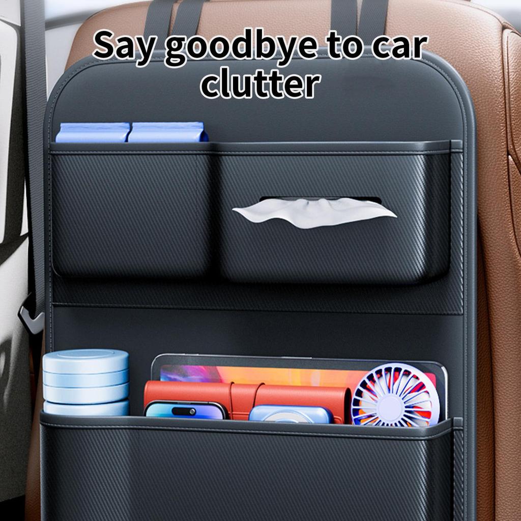 Backseat Car Organizer Multi-Pocket with Tissue Box Cup Holder Back of Seat Car Organizer Kick Mats for Truck SUV RV Sedan