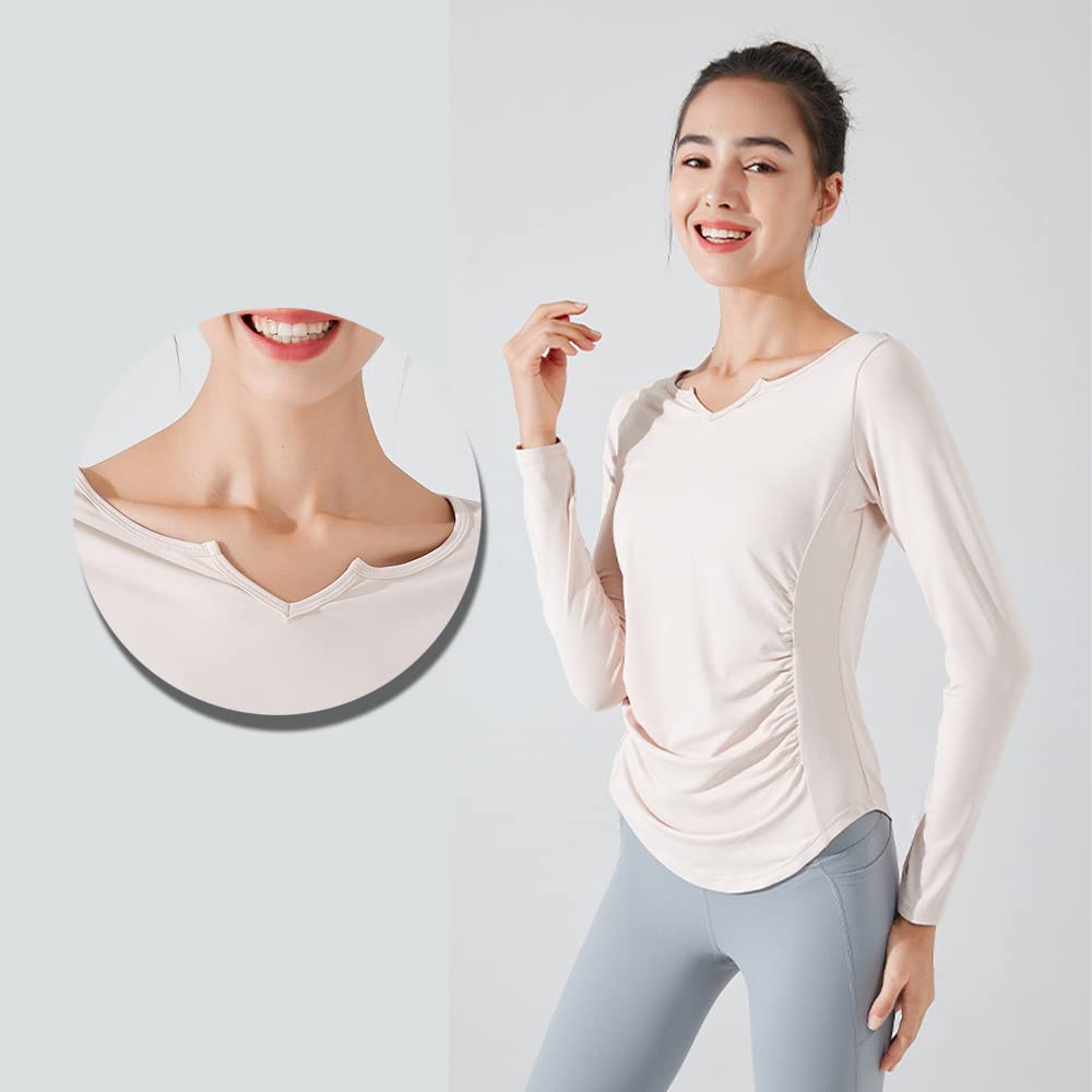 Yuoku Yoga Long Fitness Shirt with Thumb for Yoga and Fitness Women's Top, Sleeve, Holes, Moisture-Wicking, Quick-Drying, Stretch, Lightweight,