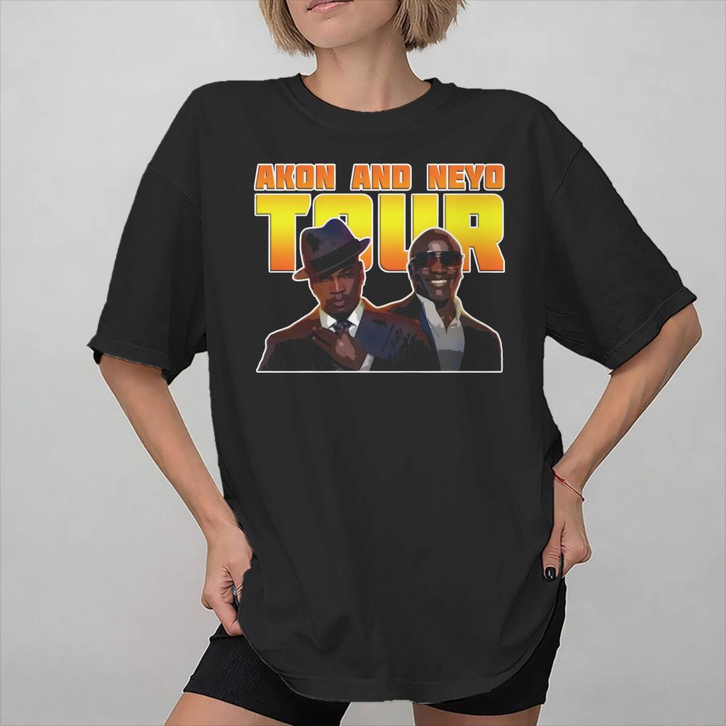 Akon és Neyo Turné Merch Uniszex Póló Pamut Póló Divatos Póló Ruházat