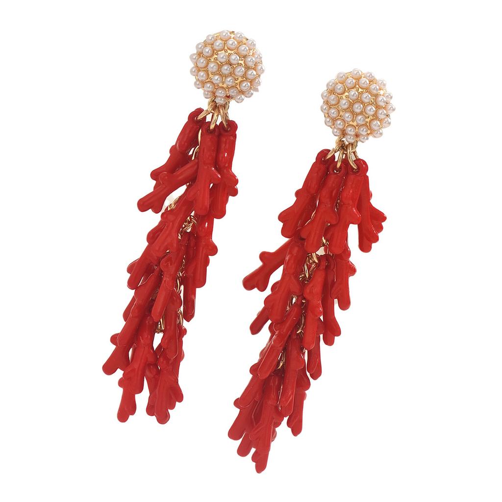 Stylish Beach Coral Resin Earrings With Pearl Accents Lightweight Alloy Jewelry For Women Daily Wear